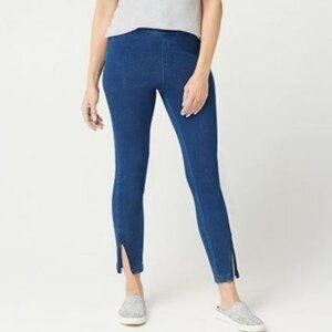 H by Halston Denim Ankle Pants with Zipper Detail-Med Indigo-Reg 10- QVC-A351208